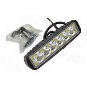 Фара LED АЕ18RT-6LED-DRL-HC ДХО, прямоуг, направл. свет, 18W, 6 диодов 12В/24В АвтоЭлектрика